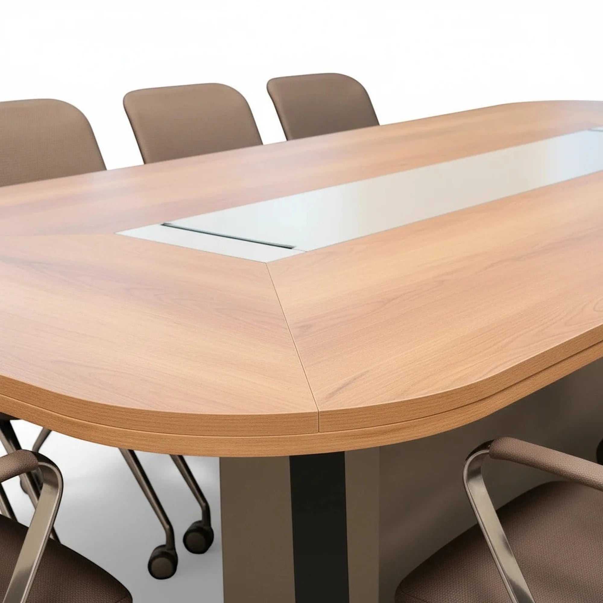 İstanbul Ofis Mobilya Cape Town toplantı masası, ahşap görünümlü, cam detaylı, 300x130 cm ölçülerinde, ofis ve toplantı odaları için ideal.