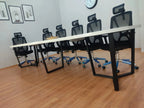 İstanbul Ofis Mobilya marka beyaz oval tablalı ve siyah metal ayaklı modern 355x150cm büyük ofis toplantı masası