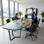 İstanbul Ofis Mobilya marka antrasit ve ahşap detaylı 355x150cm büyük oval modern toplantı masası