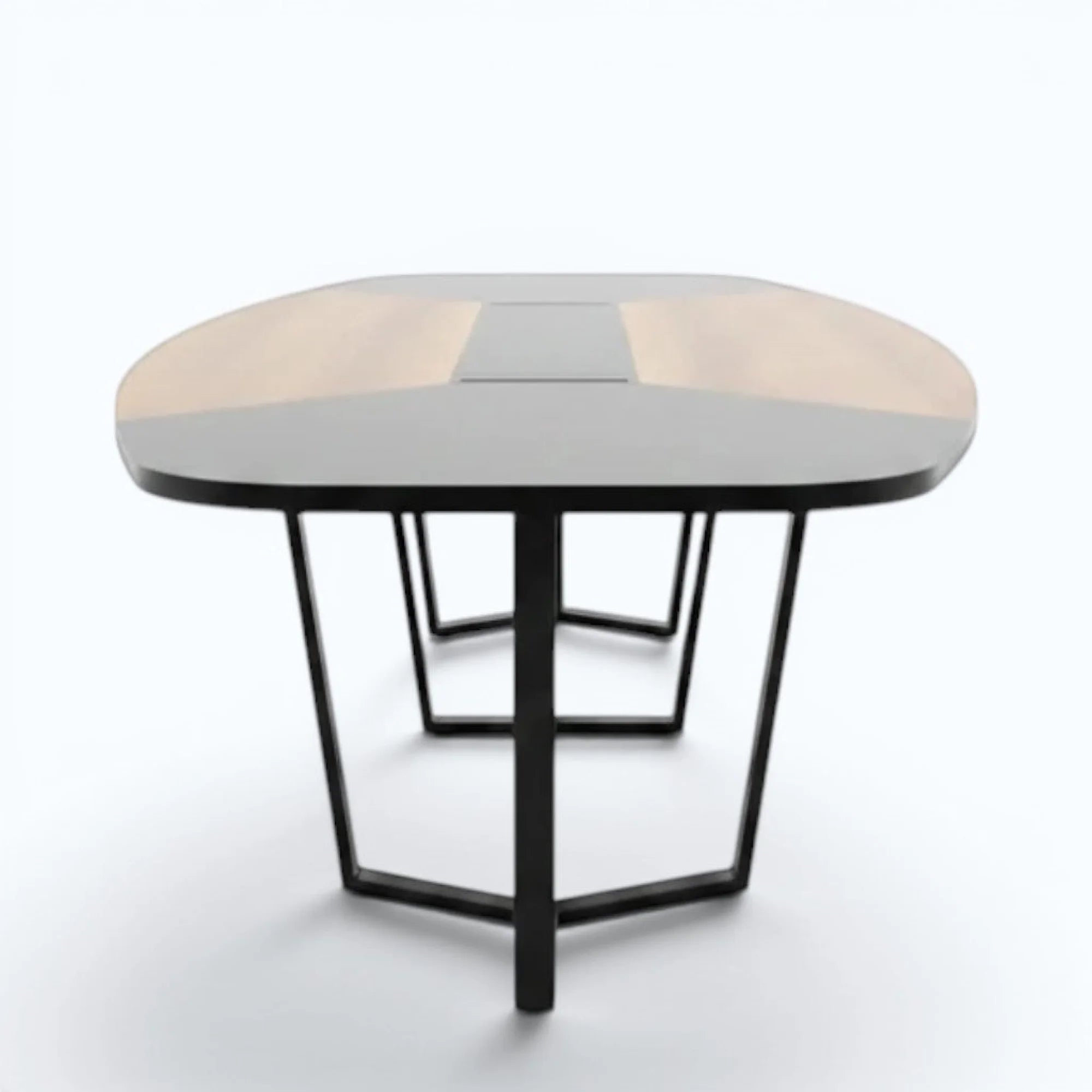 İstanbul Ofis Mobilya marka 355x150cm boyutlarında, antrasit ve ahşap detaylı modern oval toplantı masası.
