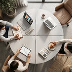 İstanbul Ofis Mobilya Atina 100x75 cm yuvarlak modüler toplantı masası, modern ofis çalışma alanı tasarımı.
